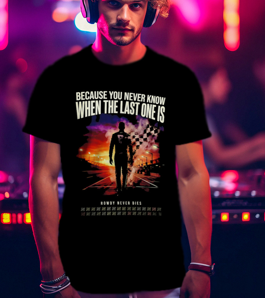 Kyle Busch Rowdy Never Dies Racing Sunset Victory Lane Checkerboard Flag T-Shirt
