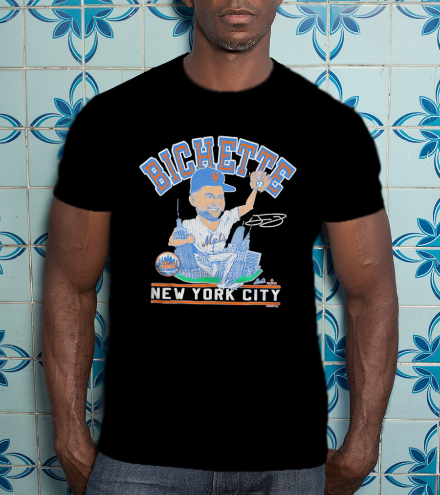 New York Mets Bichette Caricature New York City Tri Blend T-Shirt