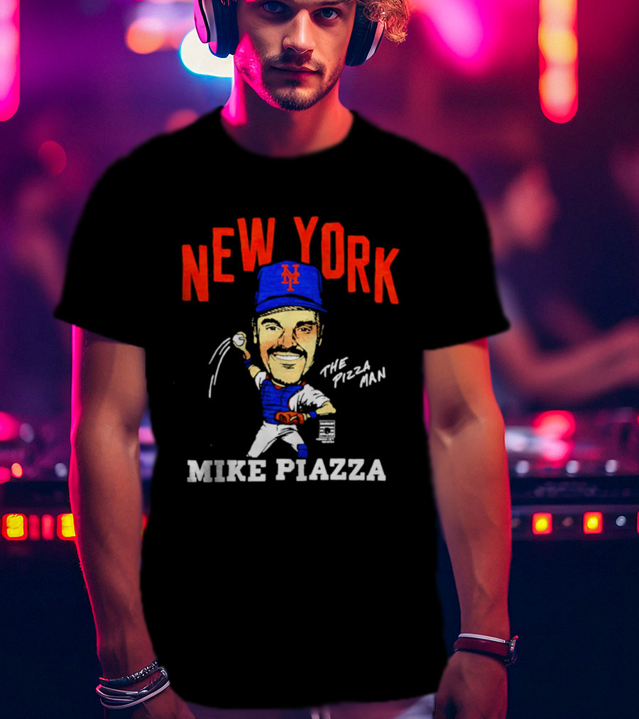 New York Mets Mike Piazza The Pizza Man Caricature T-Shirt