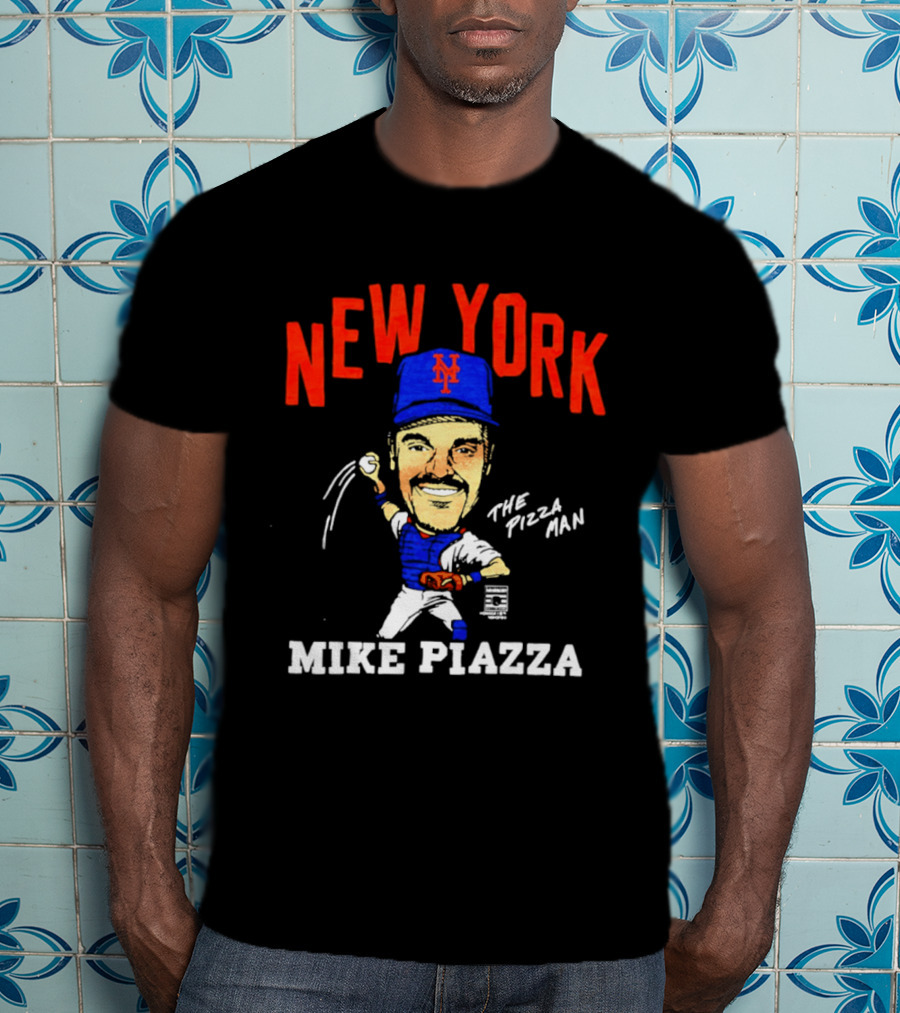 New York Mets Mike Piazza The Pizza Man Caricature T-Shirt