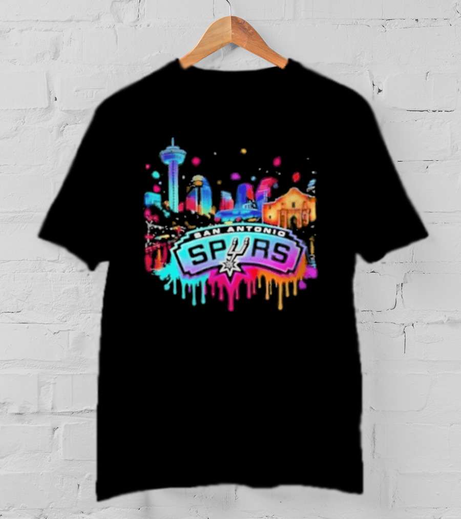 San Antonio Spurs Neon Skyline Colorful Cityscape T-Shirt