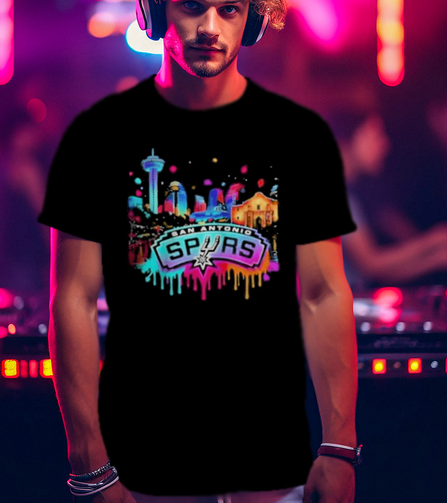 San Antonio Spurs Neon Skyline Colorful Cityscape T-Shirt