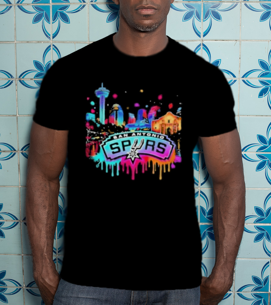 San Antonio Spurs Neon Skyline Colorful Cityscape T-Shirt