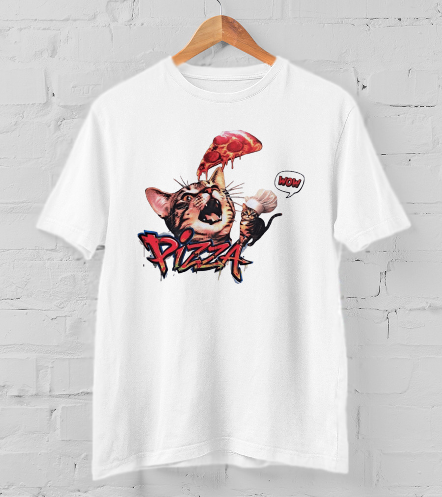Pizza Cat Wow Chef Graffiti Culinary Delight T-Shirt