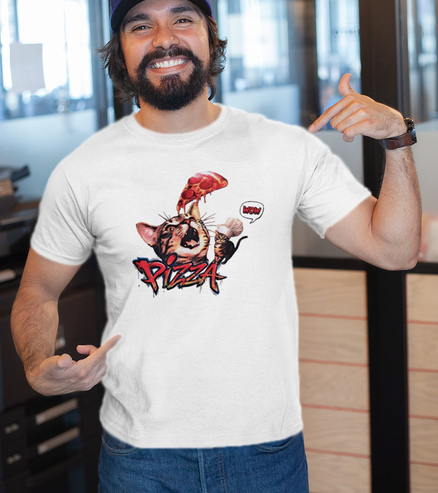 Pizza Cat Wow Chef Graffiti Culinary Delight T-Shirt