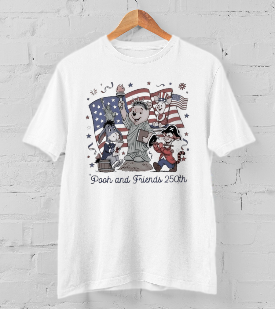 Pooh And Friends 250th Freedom USA American Flags Celebration T-Shirt