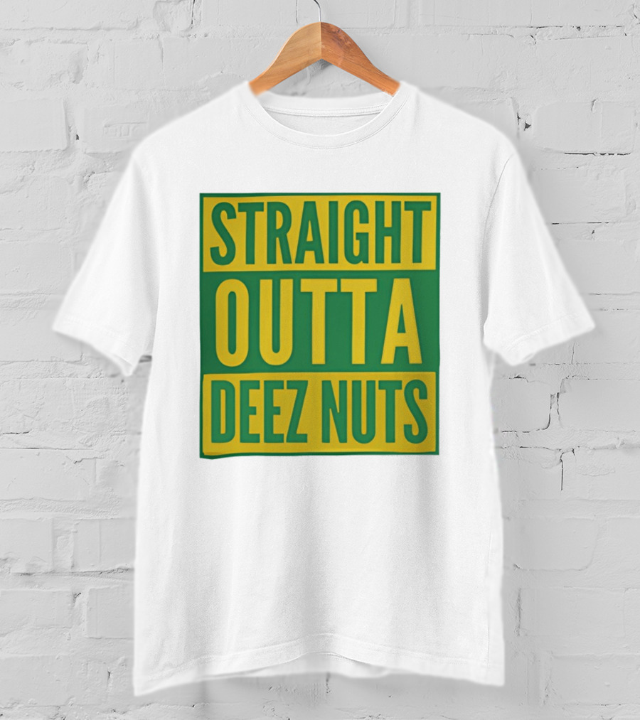 Straight Outta Deez Nuts Bold Yellow Green Block Letters T-Shirt