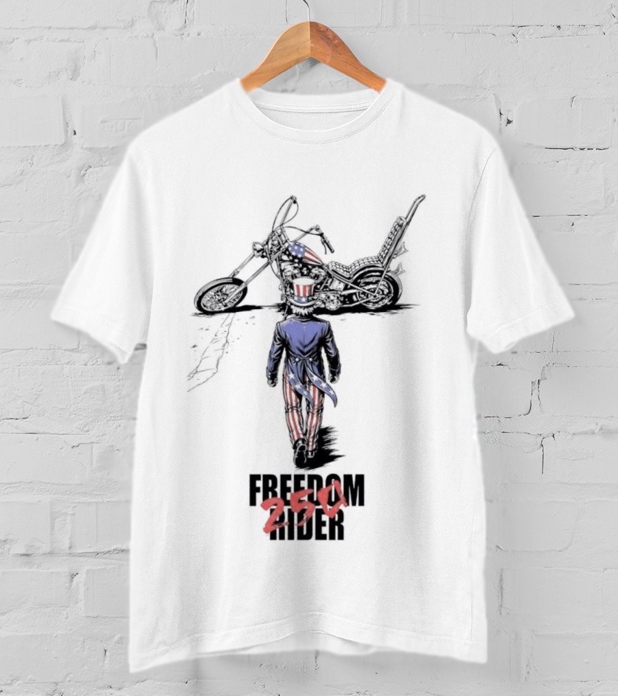 Uncle Sam Freedom Rider 250 Motorcycle Patriotic American Stars And Stripes T-Shirt