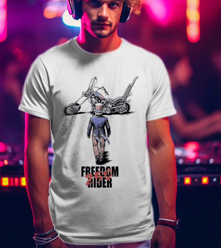 Uncle Sam Freedom Rider 250 Motorcycle Patriotic American Stars And Stripes T-Shirt