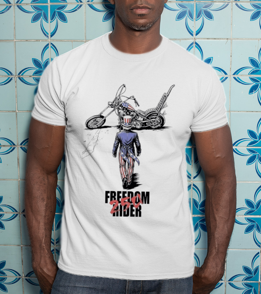 Uncle Sam Freedom Rider 250 Motorcycle Patriotic American Stars And Stripes T-Shirt