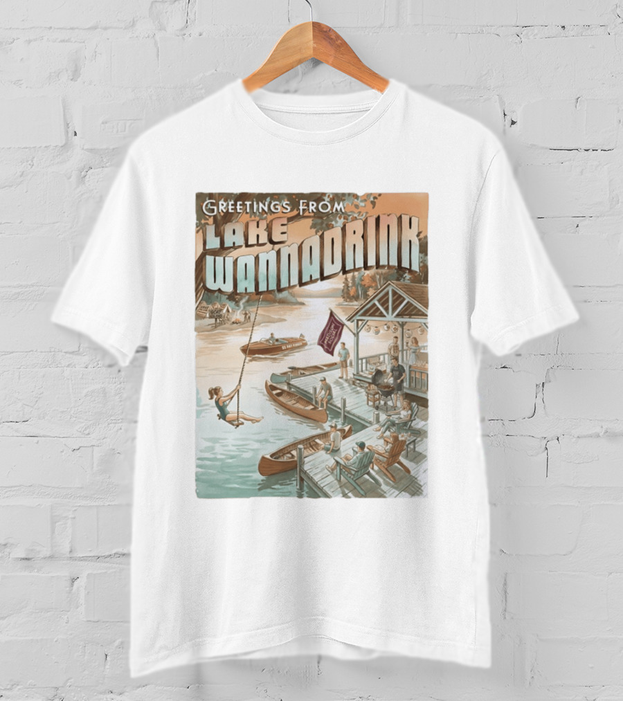 Greetings From Lake Wannadrink Goat Island Madison Social Fat Finger T-Shirt