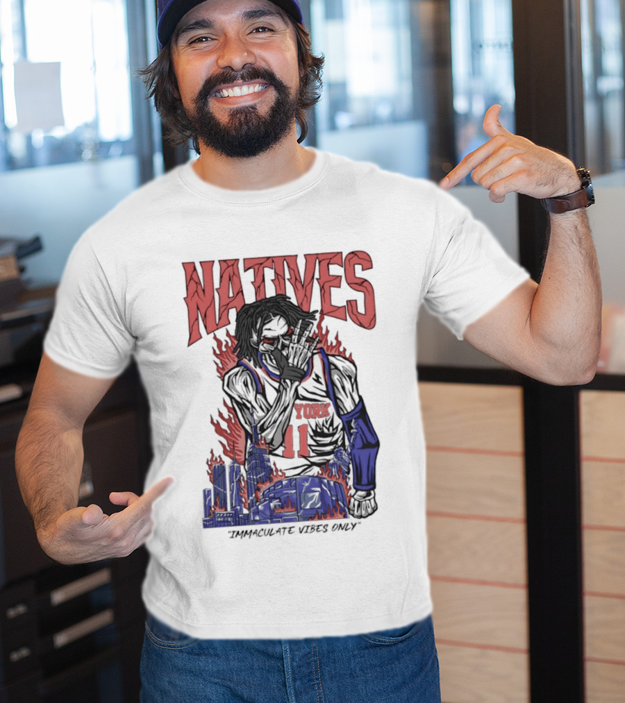 Natives Immaculate Vibes Only Jalen Brunson York 11 Skeleton Statue T-Shirt