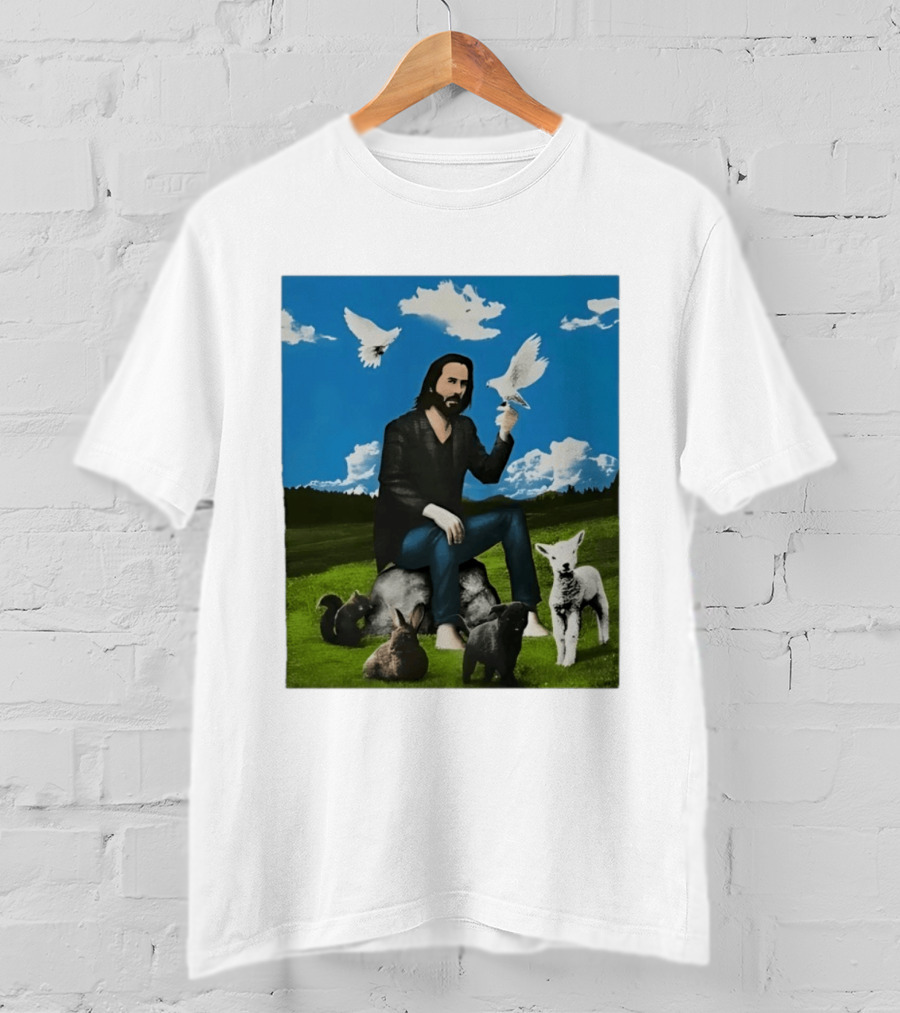 Keanu Reeves Peaceful Meadow With Animals And Doves T-Shirt