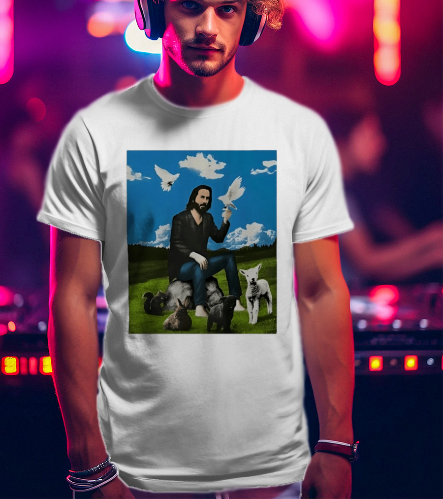 Keanu Reeves Peaceful Meadow With Animals And Doves T-Shirt