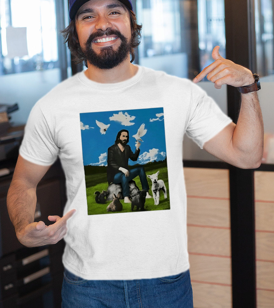 Keanu Reeves Peaceful Meadow With Animals And Doves T-Shirt