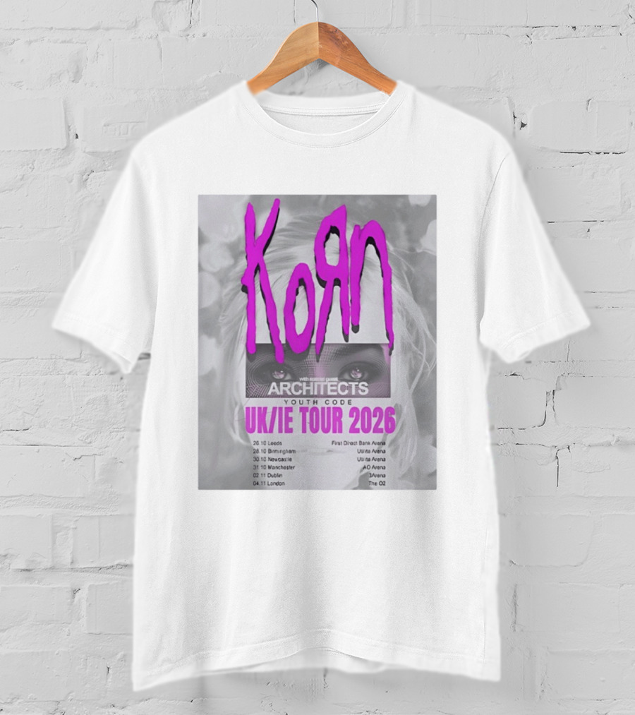 Korn UK/IE Tour 2026 Schedule Architects Youth Code First Direct Arena O2 Arena T-Shirt