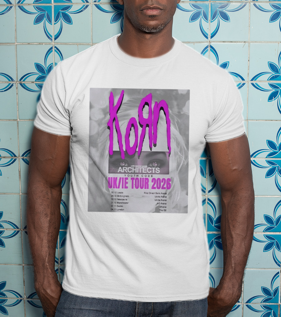 Korn UK/IE Tour 2026 Schedule Architects Youth Code First Direct Arena O2 Arena T-Shirt