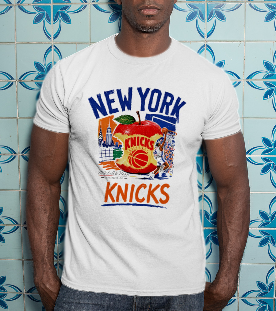 New York Knicks Mitchell & Ness Nostalgia Co Concrete Apple Basketball Scene T-Shirt