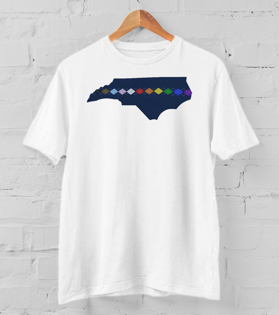 North Carolina Argyle State Map Pattern Inclusivity Message T-Shirt