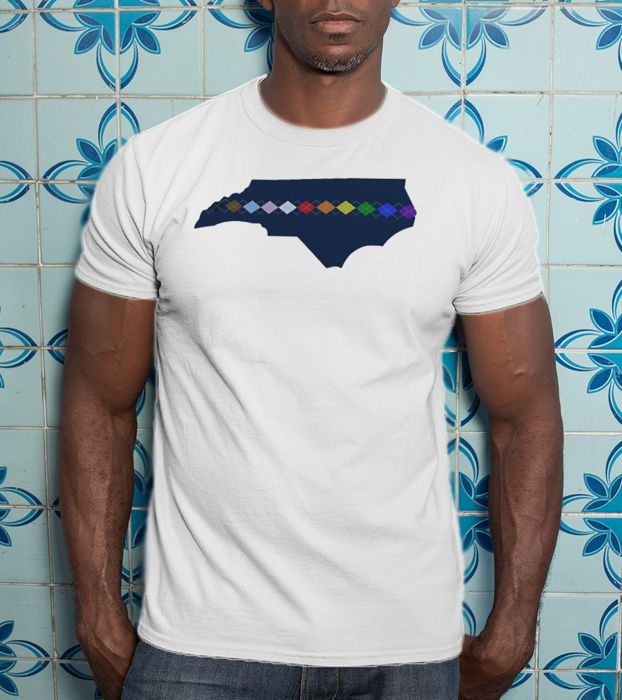 North Carolina Argyle State Map Pattern Inclusivity Message T-Shirt