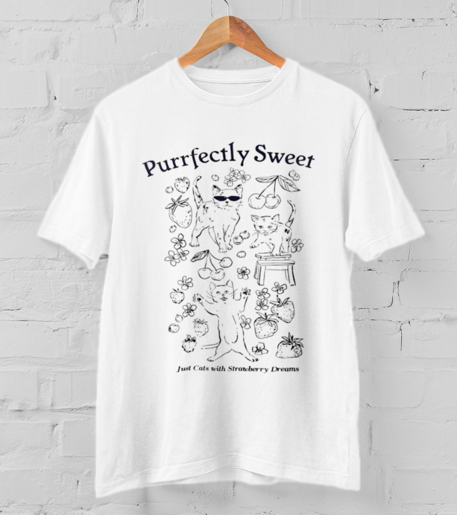 Purrfectly Sweet Cats With Strawberry Dreams And Cherries T-Shirt