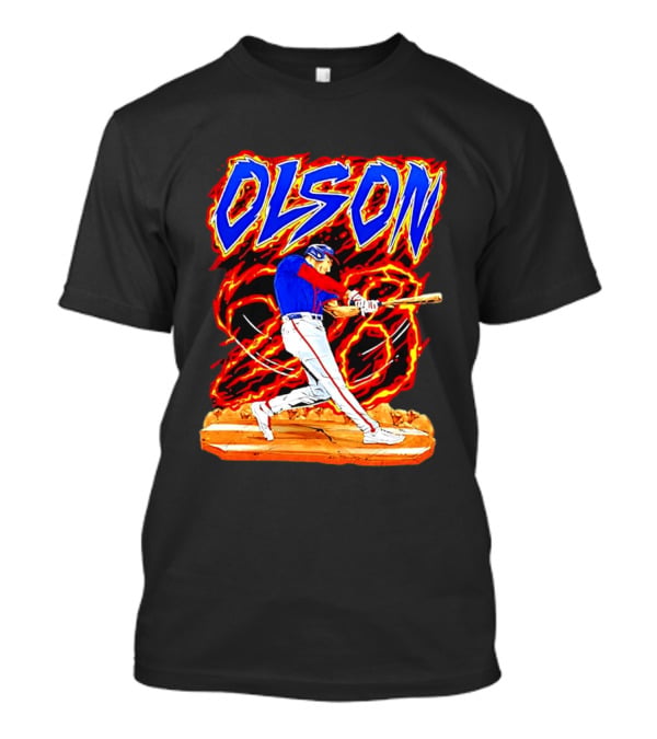 Atlanta Braves Matt Olson Hand Drawn Dynamic Swing Iconic Action T-Shirt