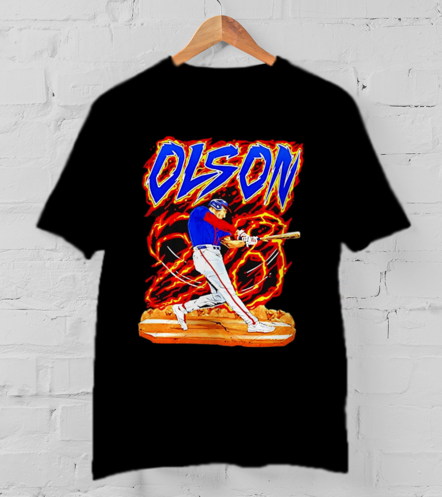 Atlanta Braves Matt Olson Hand Drawn Dynamic Swing Iconic Action T-Shirt