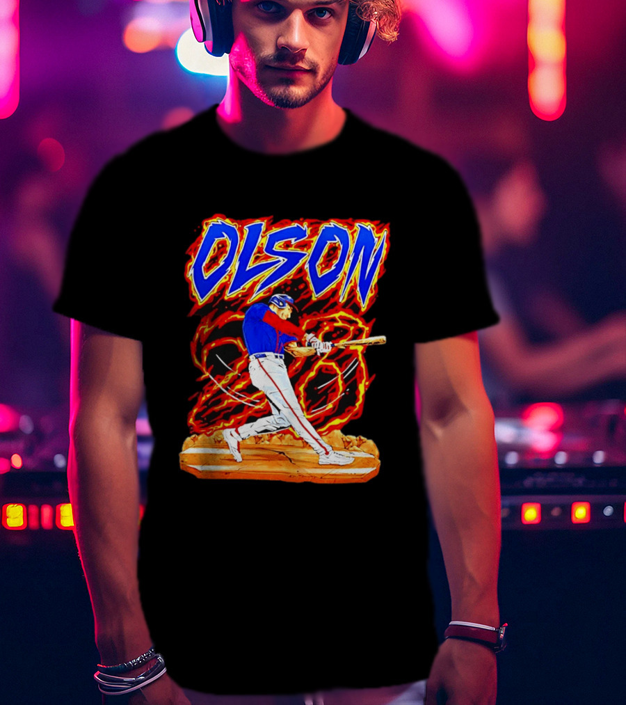 Atlanta Braves Matt Olson Hand Drawn Dynamic Swing Iconic Action T-Shirt