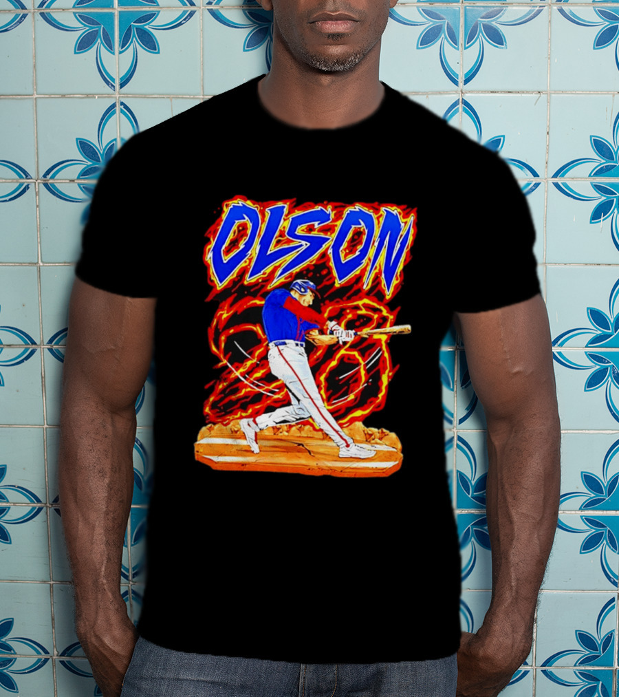 Atlanta Braves Matt Olson Hand Drawn Dynamic Swing Iconic Action T-Shirt