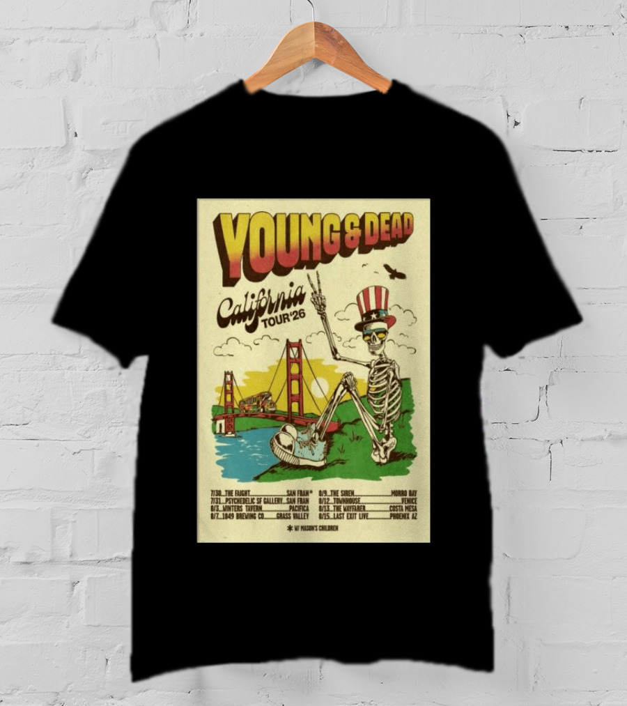 Young And Dead California Tour 2026 Vintage Skeleton Golden Gate Bridge T-Shirt