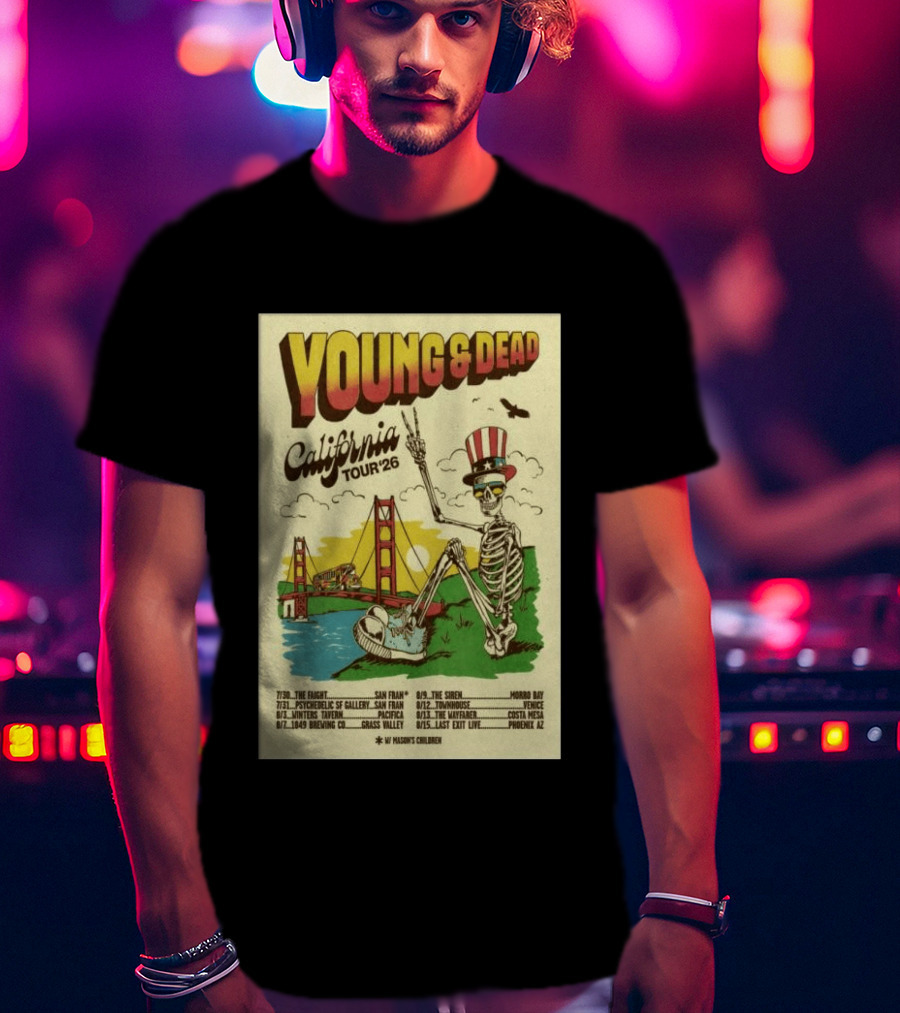 Young And Dead California Tour 2026 Vintage Skeleton Golden Gate Bridge T-Shirt