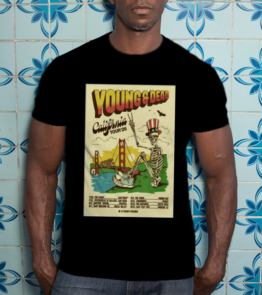 Young And Dead California Tour 2026 Vintage Skeleton Golden Gate Bridge T-Shirt