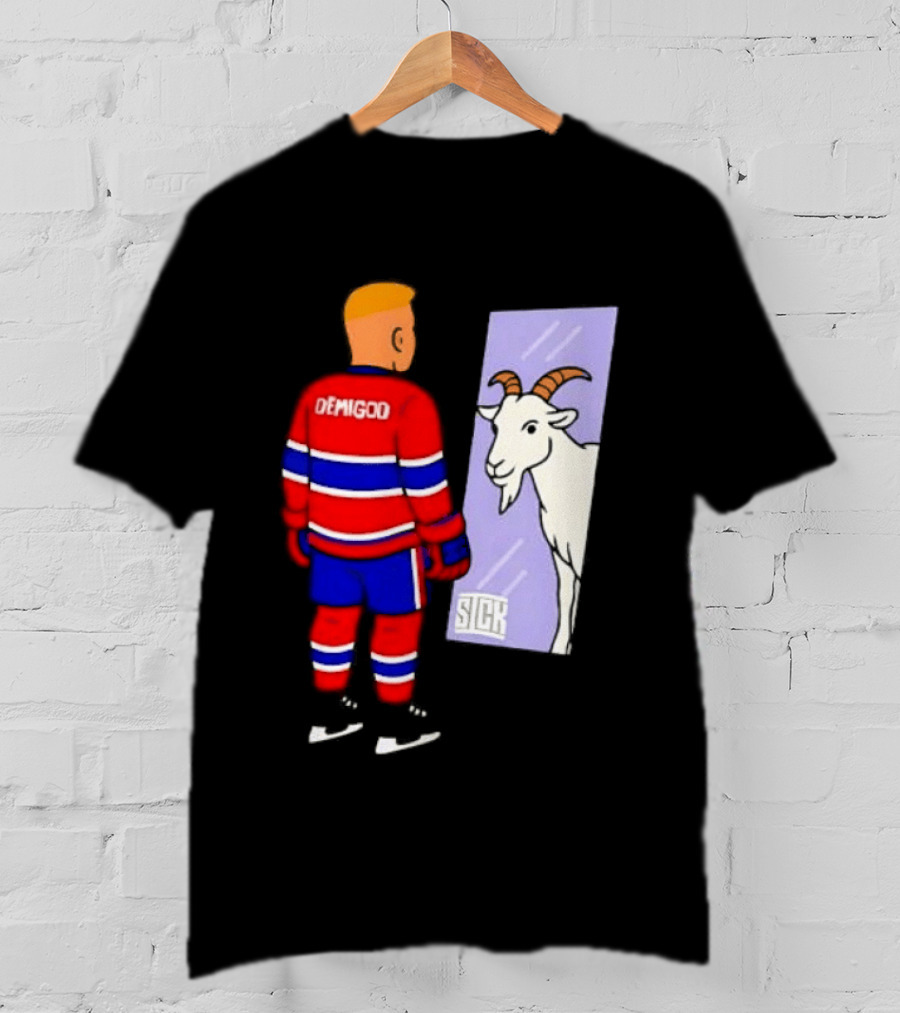 Demigod Hockey Player Looking In Mirror With Goat Reflection T-Shirt