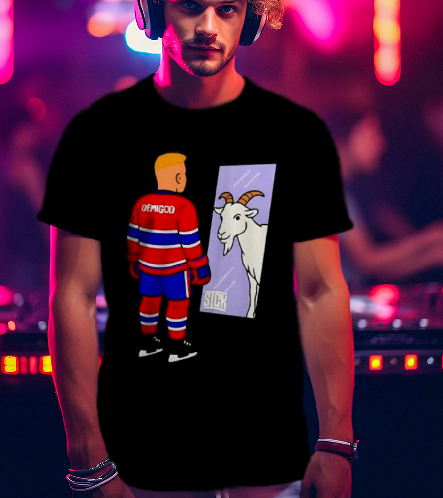 Demigod Hockey Player Looking In Mirror With Goat Reflection T-Shirt