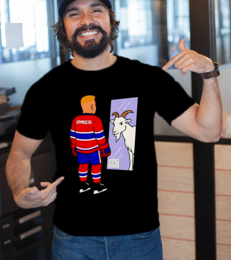 Demigod Hockey Player Looking In Mirror With Goat Reflection T-Shirt