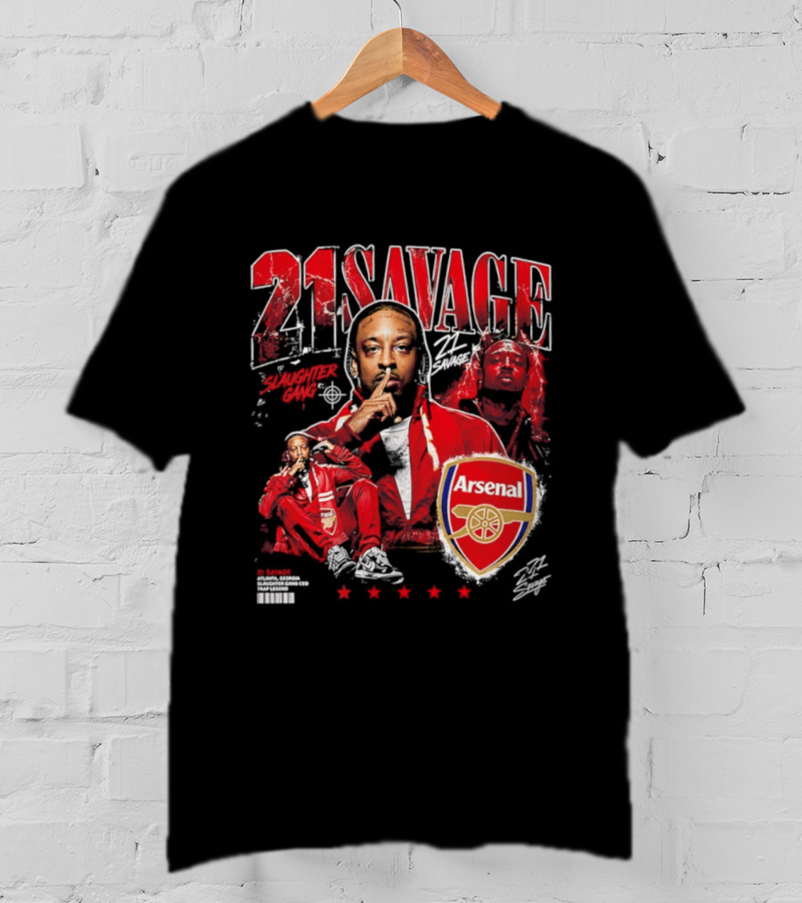 21 Savage Arsenal Collaboration Featuring Slaughter Gang Logos T-Shirt