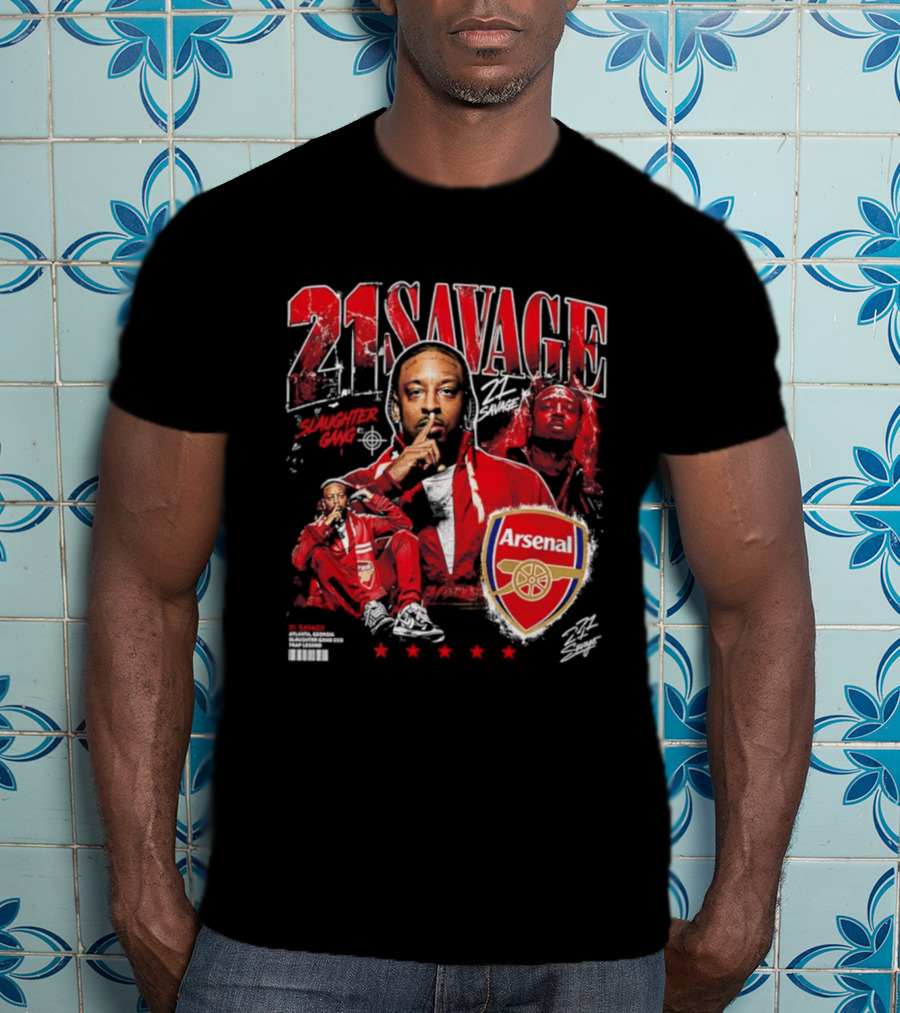 21 Savage Arsenal Collaboration Featuring Slaughter Gang Logos T-Shirt