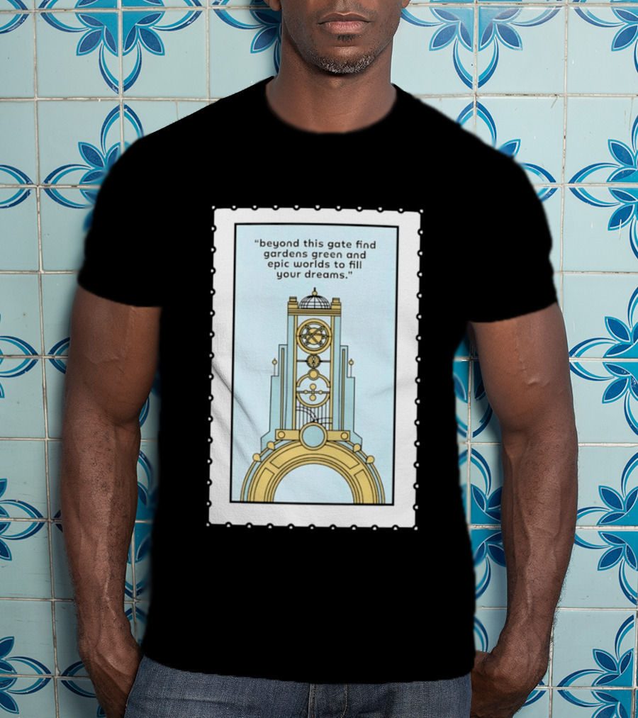 Epic Worlds Gate Tower Dreams Imagination Steampunk Deco Fantasy T-Shirt