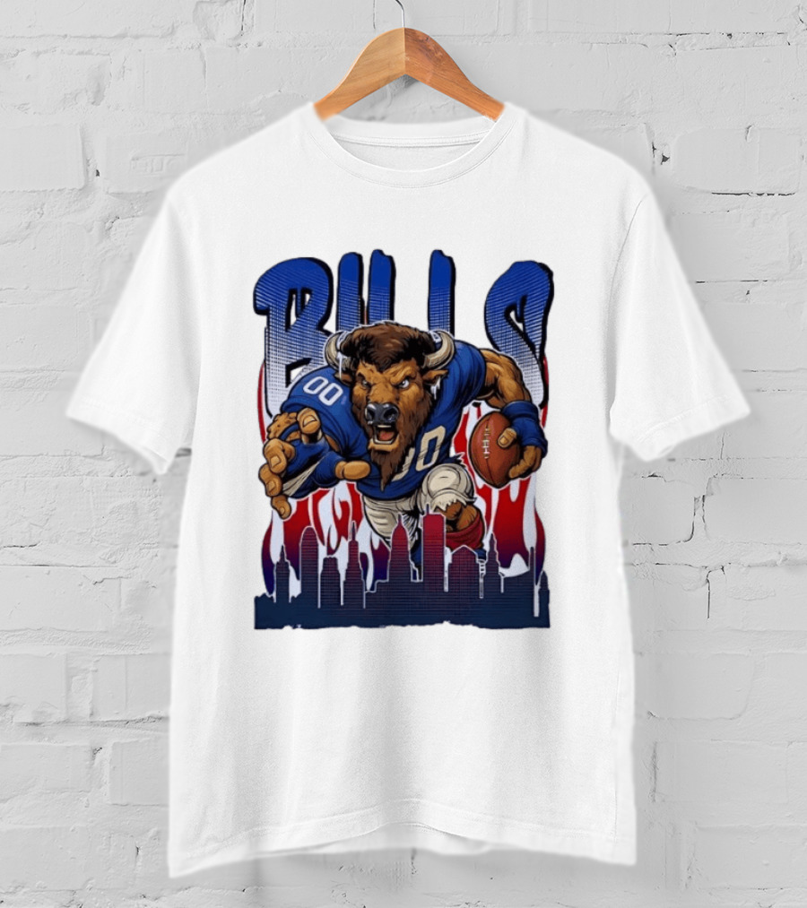 Buffalo Bills Football Running Buff City Skyline T-Shirt