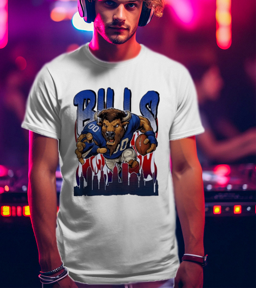 Buffalo Bills Football Running Buff City Skyline T-Shirt