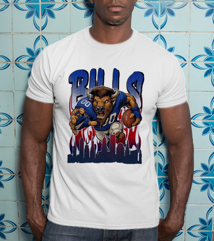 Buffalo Bills Football Running Buff City Skyline T-Shirt