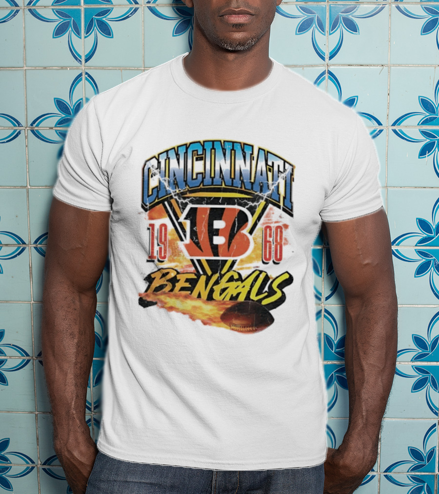 Cincinnati Bengals 1968 Flaming Football Vintage NFL T-Shirt