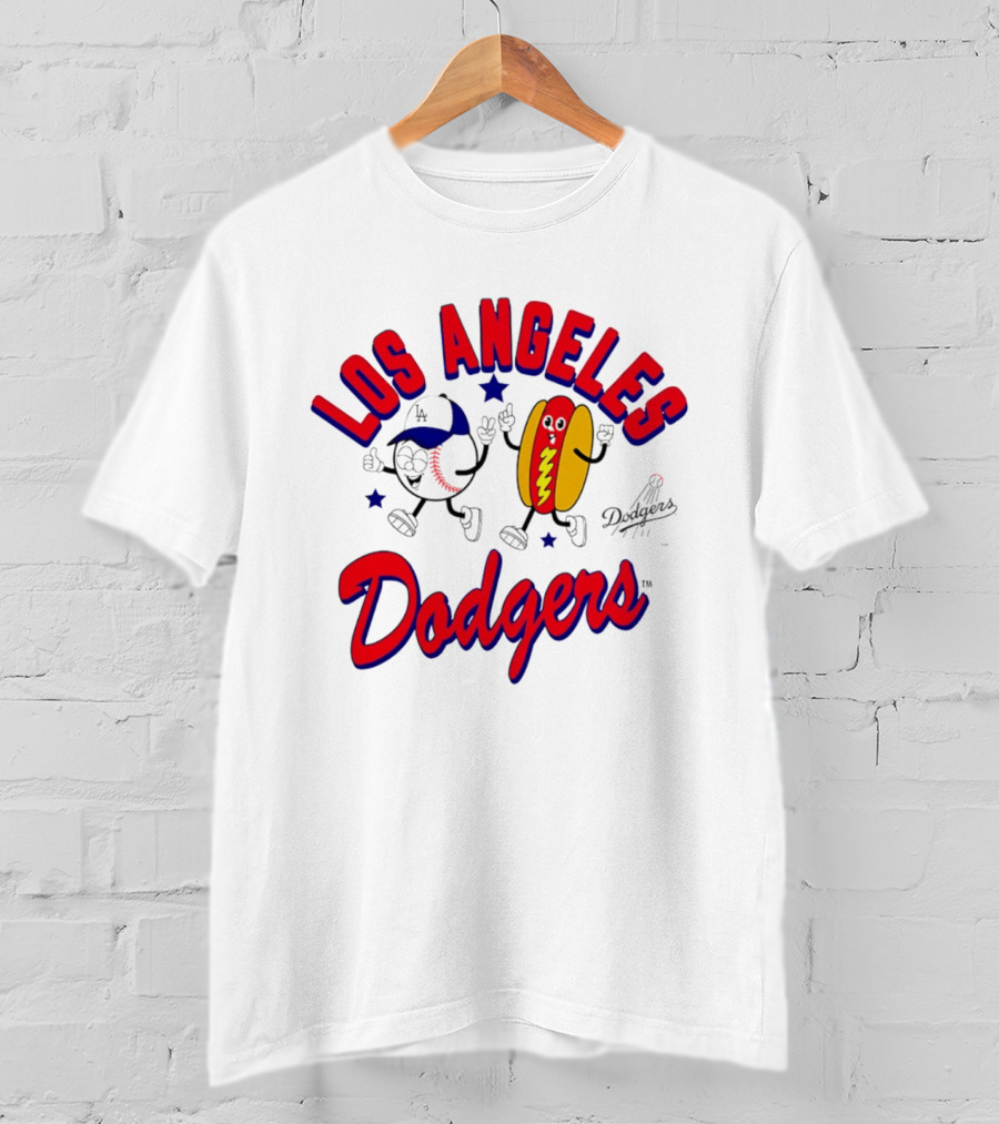 Los Angeles Dodgers Baseball Hot Dog Cartoon Characters T-Shirt