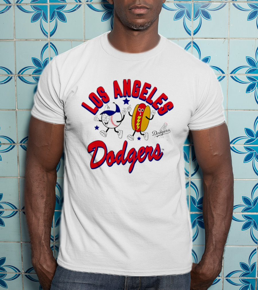 Los Angeles Dodgers Baseball Hot Dog Cartoon Characters T-Shirt