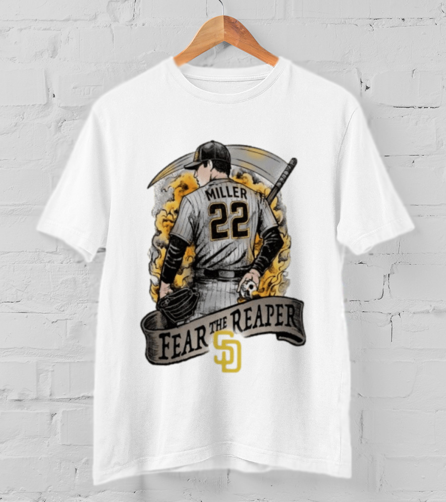 Mason Miller 22 Fear The Reaper San Diego Padres MLB T-Shirt