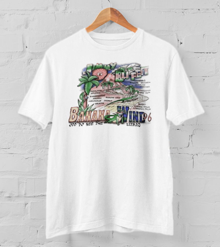 Jimmy Buffett Banana Wind 96 Off To See The Lizard Tropical Scene Palm Trees T-Shirt