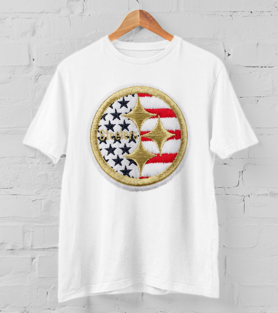 Steelers America 250 Stars And Stripes Patch USA Flag Embroidery T-Shirt
