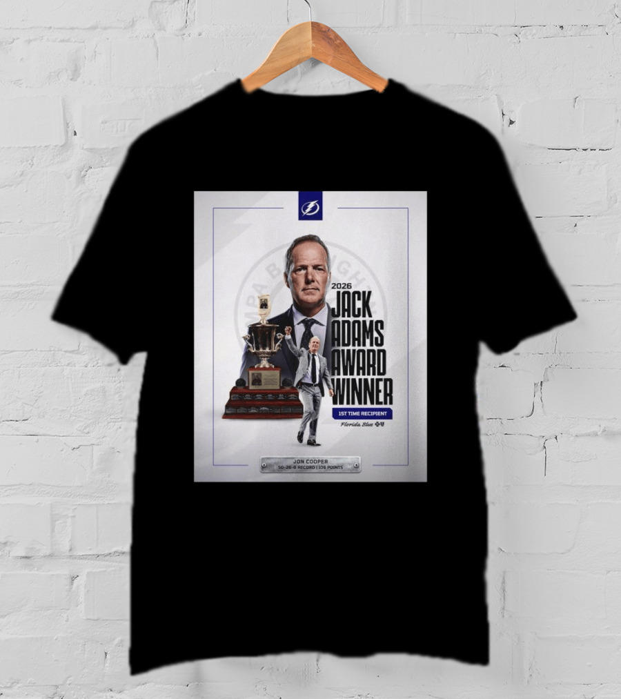 2026 Jack Adams Award Winner Jon Cooper Florida Blue Tampa Bay Lightning 1st Time Recipient 50 26 6 Record 108 Points T-Shirt