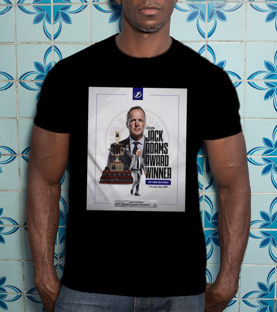 2026 Jack Adams Award Winner Jon Cooper Florida Blue Tampa Bay Lightning 1st Time Recipient 50 26 6 Record 108 Points T-Shirt