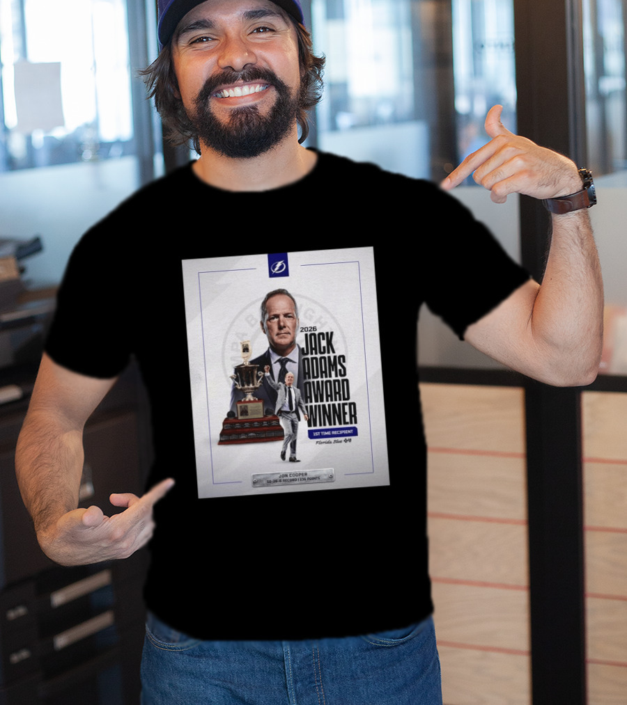 2026 Jack Adams Award Winner Jon Cooper Florida Blue Tampa Bay Lightning 1st Time Recipient 50 26 6 Record 108 Points T-Shirt